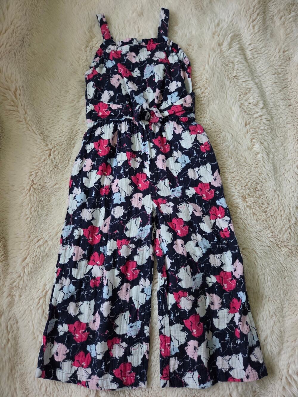 Tommy Hilfiger Navy Floral Gauze tank Jumpsuit Girls size 6